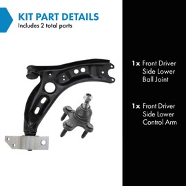 TRQ Front Left Lower Control Arm with Ball Joint Set Driver Side Lower Compatible with 2010-2017 Volkswagen Tiguan 2017-2018 Tiguan Limited