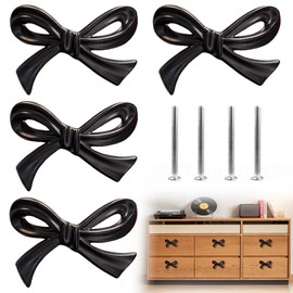 Black Bow Storage Cabinet Knobs Vintage Bow Shape Drawer Pulls with Screws Bow Tie Dresser Knobs Bow Shaped Drawer Cupboard Pulls Suitable for Wardrobe Drawers Storage Cabinets Bookcases (4Pcs-Black)