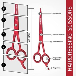 Utopia Care Hair Cutting and Hairdressing Scissors 6.5 Inch, Premium Stainless Steel Shears with Smooth Razor and Sharp Edge Blades for Salons, Men, Women and Kids, Red
