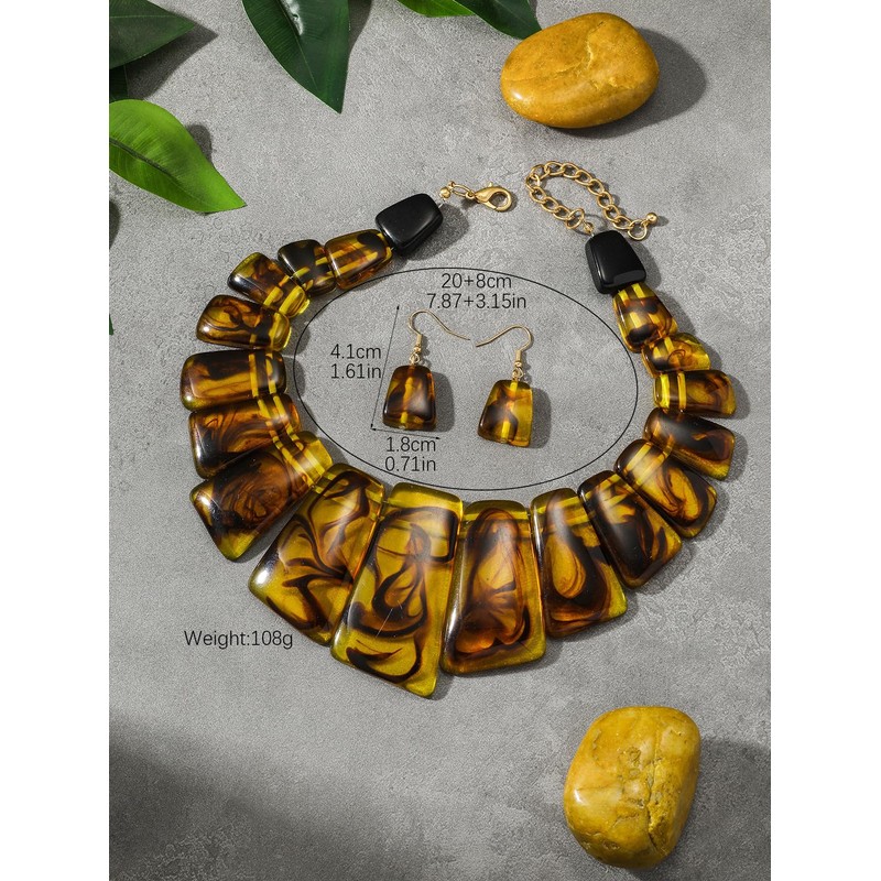 NFVITLP Acrylic Chunky Statement Necklace for Women Large Tortoise Shell
