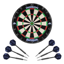 Mission Darts Shogun Dart Board Set | Endurance Round Wire Sisal Dartboard Set Including 2 Sets of Steel Tip Darts