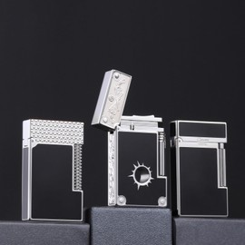 Classic Lighter, Kerosene/Butane Pure Copper Lighter, Side Slide Lgnition Trench Lighter for Men Dad Husband Gift Collect,B,Butane