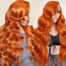yeeport Ginger Wig Human Hair 13x4 Body Wave Ginger Orange Lace Frontal Wigs Human Hair 180% Density Pre Plucked With Baby Hair HD Transparent Lace Glueless Colored Wig Human Hair 28 Inch