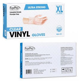 ForPro Disposable Vinyl Gloves, Clear, Industrial Grade, Powder-Free, Latex-Free, Non-Sterile, Food Safe, 2.75 Mil. Palm, 3.9 Mil. Fingers, X-Large, 100-Count