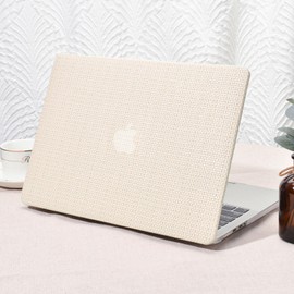 Seorsok Compatible for MacBook Pro 14 inch Case 2023-2021 M3 Pro/Max A2918 A2992 M2 A2779 M1 A2442 Touch ID,Elegant Plastic Hard Shell Case Transparent Keyboard Cover,Beige Woven Fabric