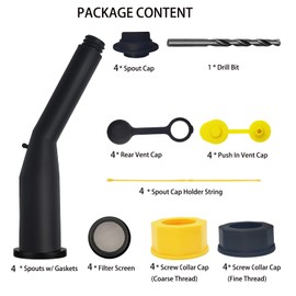 Gas Can Spout Replacement Universal Kit Leakproof Angle Nozzles Gasket Filter Screen Vent Cap Drill Bit for Old Style Gas Can Compatible with Midwest Blitz Gott Rubbermaind Essence Scepter (4black)