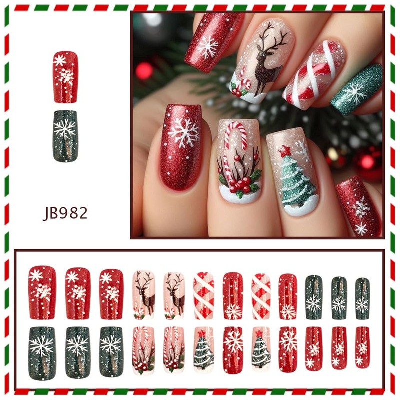 Christmas Press on Nails Medium Square Glue on Nail with