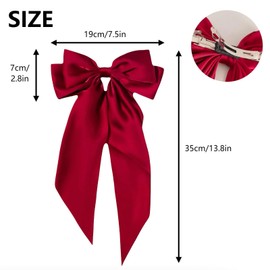 Xnovies 3Pcs Big Hair Bows, Big Bow Clips with Long Silky Satin, Hair Ribbons Barrettes Bowknot Clips for Women Big Oversized Long Tail, Black White Red Hair Bow for Adults Hair Accessories