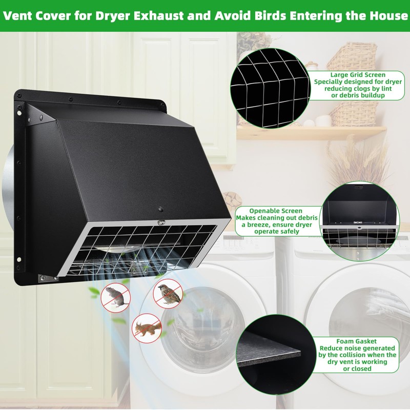 6" Vent Cover for Exterior Wall Vent Hood Outlet Airflow