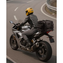 RIDEIRON Motorcycle Tail Bag, Expandable Motorcycle Travel Luggage Bags 40L-60L, Waterproof Rear Rack Trunk with Rain Cover and Sissy Bar Straps