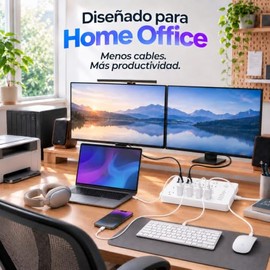 Regleta Multicontacto 26 en 1 con 18 Salidas CA, 4 USB-A y 4 USB-C, Extensión Eléctrica con Enchufe Plano 1.8 m, Protector de Sobretensión para Hogar 