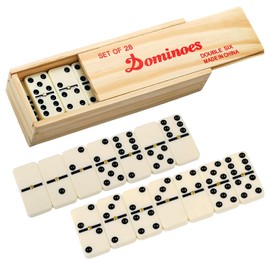 Dominoes Game Set for Kids Adults,Double Six Dominoes Set,28 Tiles Classic Domino Set Professional Domino Tiles,Retro Domino Game with Wooden Box,Traditional Games Gift for Family Board Games