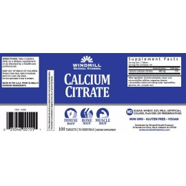 Windmill Calcium Citrate Tablets Easily Absorbed Form Dietary Supplement 100 Ct