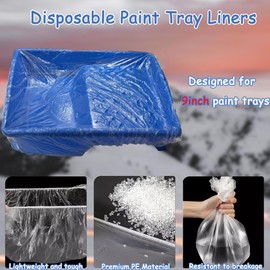 50 Pcs Disposable Paint Tray Liners-9 Inch Paint Roller Tray Liner-Paint Pan Cover for House Painting Improvement DIY Projects