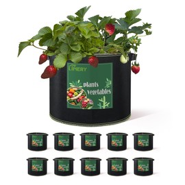 LINERY 10-Pack 10 Gallon Grow Bag Planting Black Heavy Duty Thickened Grow Bag with Handles Non-Woven Fabric Plant Pots (10-Pack 10 Gallon) (10-Pack 10 Gallon)