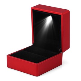 Ring Box with LED Light, Jewellery Display Case for Storing Rings, Engagement Ring Box for Wedding Proposal, Valentine's Day, Birthday Charm Gift Box, LED Light, Jewellery, Engagement (Red)