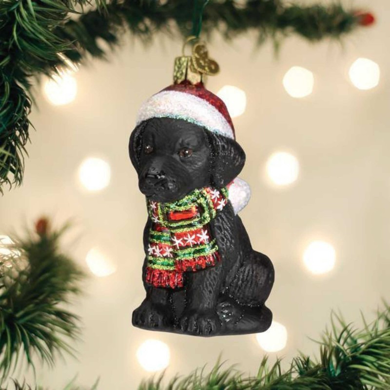 Old World Christmas Holiday Black Labrador Puppy Ornament Free Box