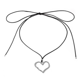 ZARD Heart Charm Wrap Choker Necklace Silver Plated