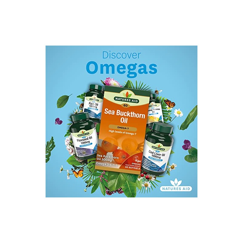Natures aid 100% Pure Omega-7 Sea Buckthorn Oil 500mg, 60