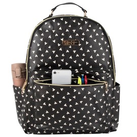 Jessica Simpson Women’s Waterproof Laptop Travel Backpack with Side Water Bottle Pockets for College, Commuting, Work (Black & White Hearts)