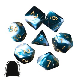 DND Polyhedral Game Dice, 7PCS Lake Blue Mixed with White Game Dice, For Dungeon and Dragons D&D RPG Role Playing Games Pathfinder MTG Table Game Dice