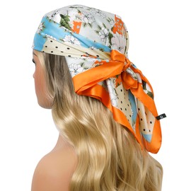 CHUNG Women's Scarf Satin Bandanas Printed Pattern Fashion Scarves Silk Feeling Handbag Hair Wrap Ribbons Handkerchief Necktie Square 27.5",Dot Flower-84