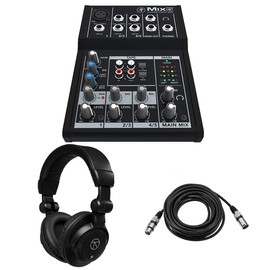 Mackie Mix5 5-Channel Compact Mixer, Bundle with TAPH100 Closed-Back Studio Monitor Headphones and 25' Value Series XLR Microphone Cable