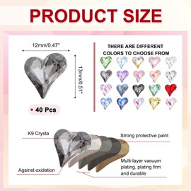sourcing map 40 Pcs 3D Heart Drak Gray Nail Rhinestones 12x13mm K9 Glass Crystal Rhinestones Pointed Back Crooked Heart Gems for Nail Charm Art DIY Decoration Craft