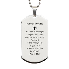 LANKEST Foster Father Engraved Silver Dog Tag The Lord is Your Light and Salvation Inspirational Gifts for Birthday or Christmas
