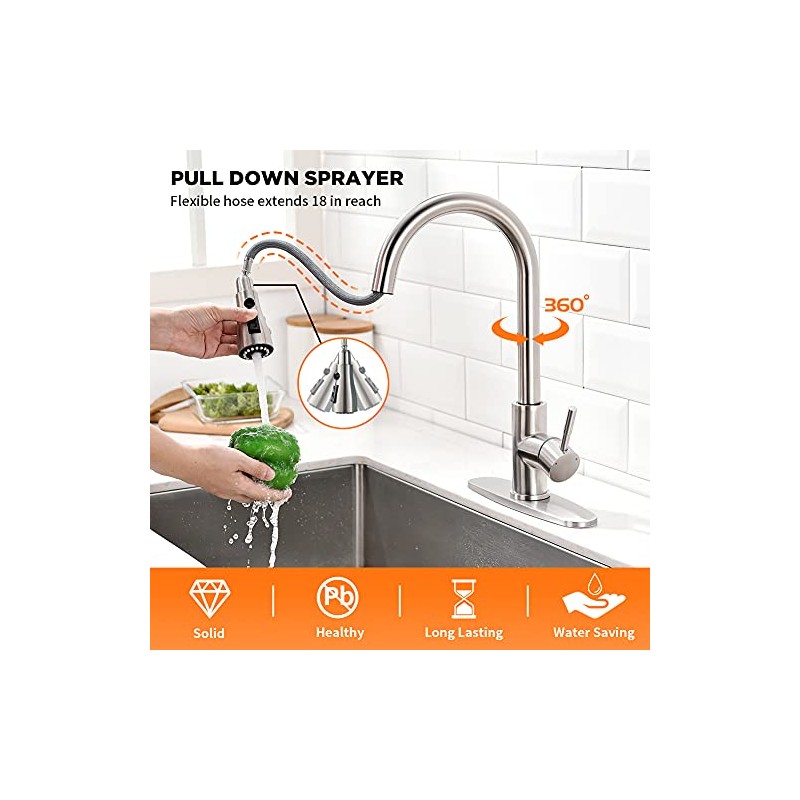 Brushed Nickel Kitchen Faucets with Pull Down Sprayer Kitchen Sink