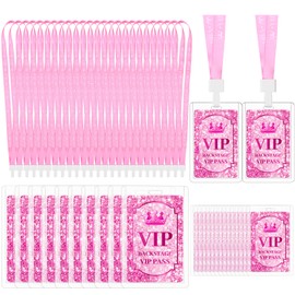 FIONUPI 25 Sets VIP Badges with Lanyards Plastic Clear Backstage Pass Cards Bulk Pink Breakaway Lanyard for Quince Concert Event Birthday Movie Night Party Organizer