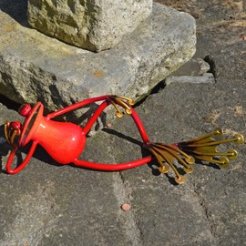 Red Chilled Out Lying Down Relaxing Frog Enamelled Metal Art Decor Length 32cm