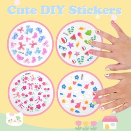 Press on Nails for Kids 3-6,With Cute DIY Stickers,4 Pack 48Pcs Little Girls Sparkling Princess Nails,Cute Pattern Childhood Series