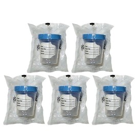 Sterile Specimen Cups with Lids [5 Count] 4oz Clear Urine Collection Cup with Leak Proof Screw On Covers - Individually Bagged 3 inch Specimens Jars – for Safe Pee, Stool, Semen Sample Testing