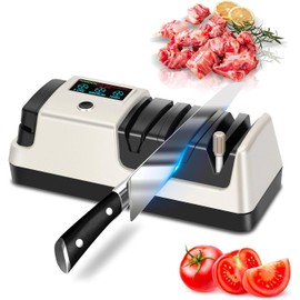 NATGIFT Electric Knife Sharpener Blade Sharpeners Machine 100% Diamond Abrasives and Precision Angle Guides 3-Speed Variable with LCD Screen for Serrated Lawn Blades Edges, Scissors & Axe, Silvery