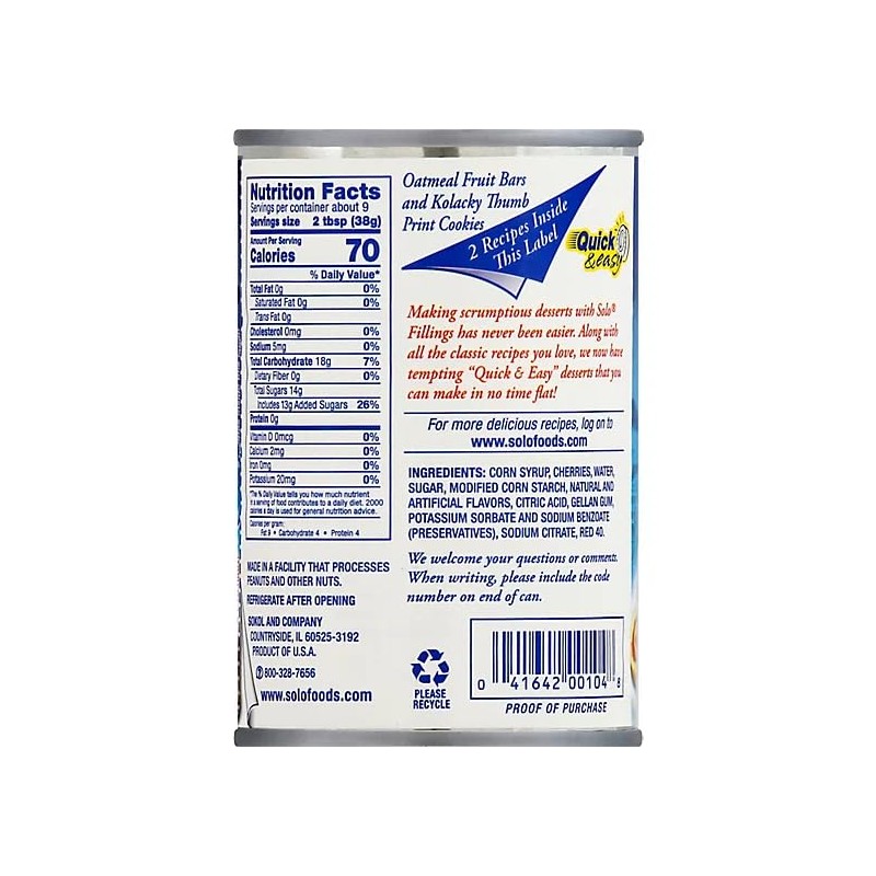 Solo Filling Cherry, 12 Ounce (Pack of 2)