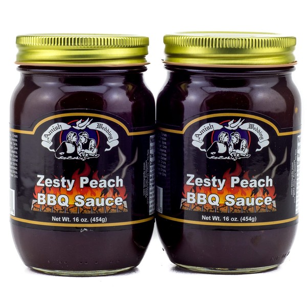 Amish Wedding Zesty Peach BBQ Sauce 16 Ounces (Pack of 2)