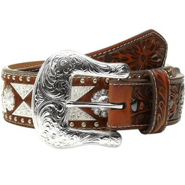 ARIAT Men's Triangle Conchos Calf Hair Belt, Brown, Size 34
