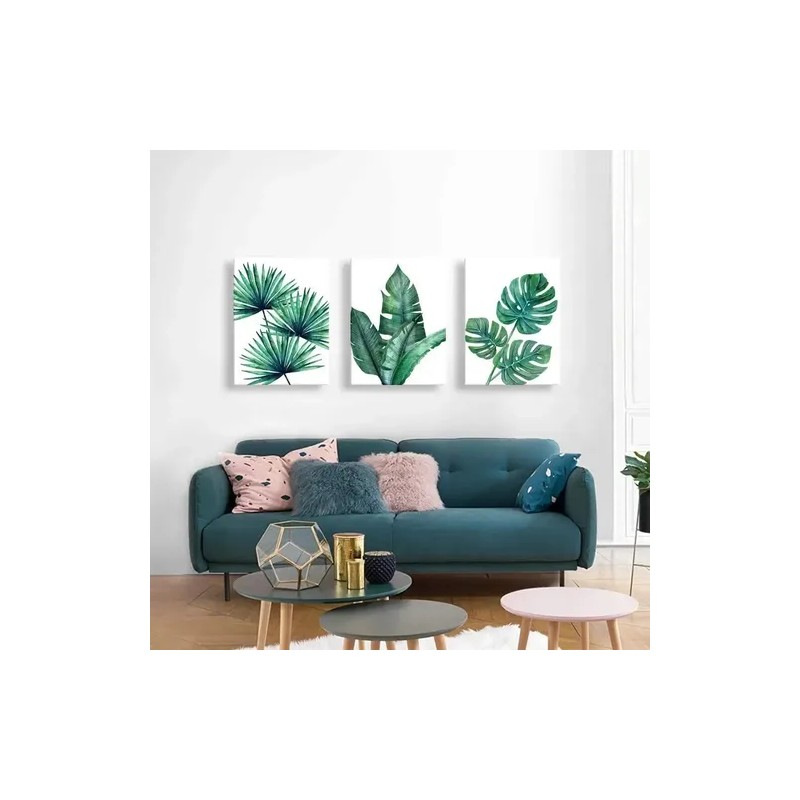 3 Cuadros Plantas Verdes Hogar Habitacion Canvas Arte Plantas