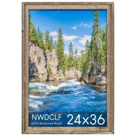 NWDCLF Rustic 24x36 Picture Frame, Reclaimed Barnwood Photo Frame with Plexiglass, Distressed Natural Wood Frame for Wall Mount, Farmhouse Country Home Office Cabin Décor