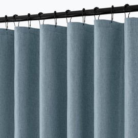 ANRODUO Linen Shower Curtain, Fabric Shower Curtain with 12 Metal Hooks, Waterproof Heavy Duty Polyester, Button Hole Design, Machine Washable for Bathroom Hotel Bathtub, W72xL72, Dusty Blue