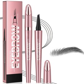 2025 Neu Magischer Augenbrauenstift, 3D Microblading, mit 4 Gabelspitzen, Wasserdichter Augenbrauenstift, Langanhaltenden Magischer Brow Pencil Erzeugt Mühelos Natürlich Aussehende Brauen(Schwarz)