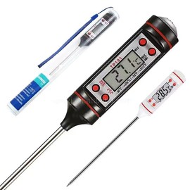 TP101 Digital Food Thermometer, LCD Display, Instant Read Probe for Kitchen, BBQ, Meat, Oil (Black)