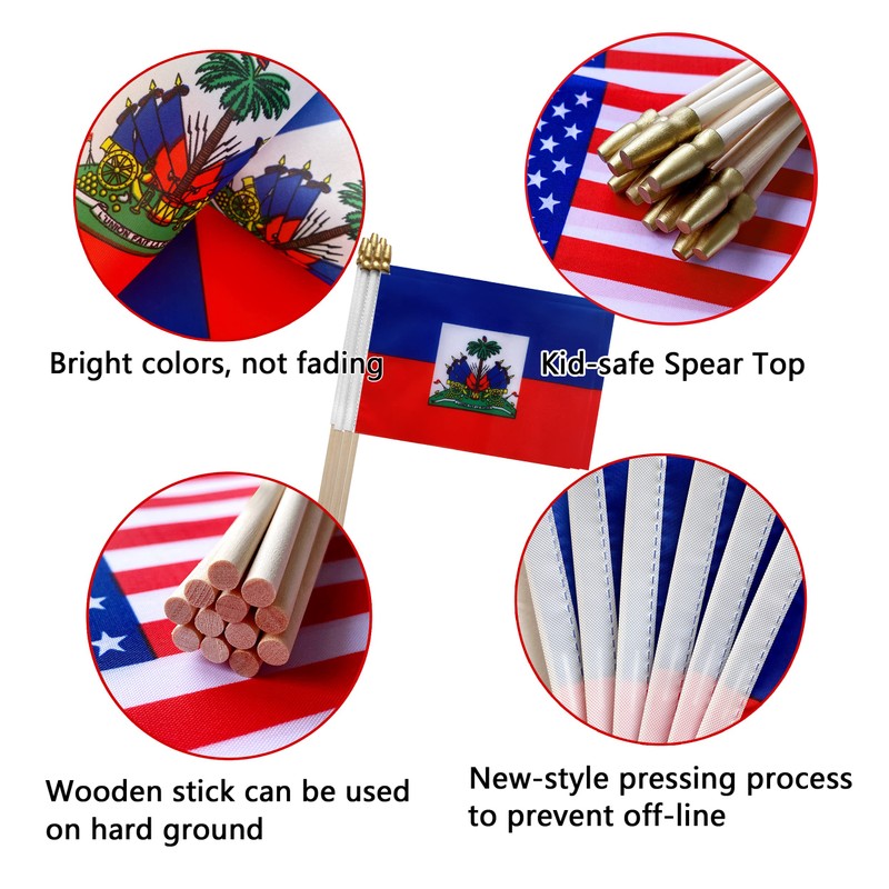 TSMD Haiti Stick Flag Haitian Small Mini Hand Held Flags,5x8