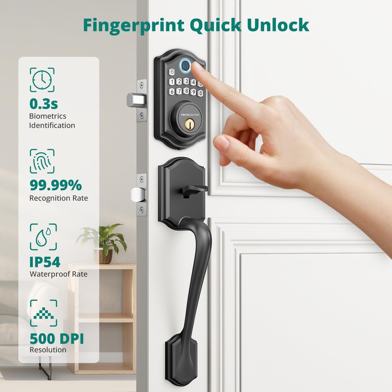 AkaGear Keypad Door Lock with Handle - Fingerprint Deadbolt, Keyless