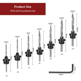 Faankiton 7PCS Countersink Drill Bit Set Woodworking Countersink Drill Bits, Woodworking Chamfer Counter Replaceable Drill Bits, HSS Reamer Chamfer Countersink Tool for Wood Drilling Plastic Metal PVC