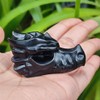 TEAMWILL 2" Natural Obsidian Crystal Dragon Head Statue Realistic Black