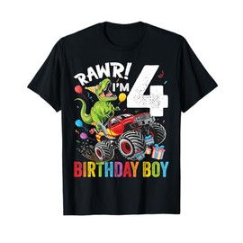 4th Birthday Boy Dinosaur Monster Truck T-Shirt