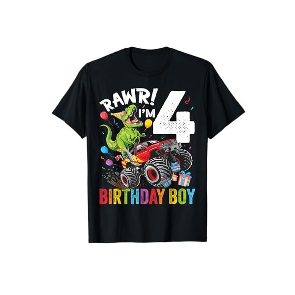 4th Birthday Boy Dinosaur Monster Truck T-Shirt