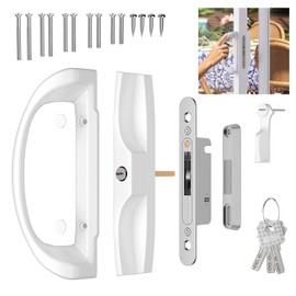 MENGBEI Sliding Glass Door Lock,Sliding Door Handle with Lock,Fits Door Thickness from 1-3/8" to 2-1/4",Reversible Patio Door Handle with Mortise Lock and Keeper,Offset Key Lock